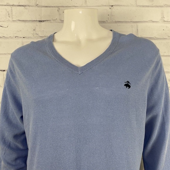 Brooks Brother Sweater Men's Large V-Neck Long Sleeve Blue Linen Blend 346 *FLAW - Picture 2 of 14